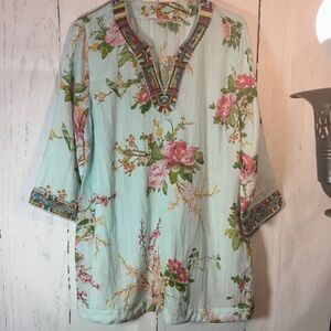 Soft Surroundings XL Floral Tunic with embroidered vneck collar